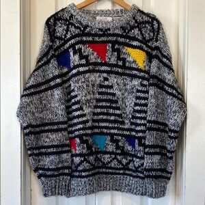 Club International Men's Acrylic Geometric Knit Sweater Eclectic Grandpa Artsy